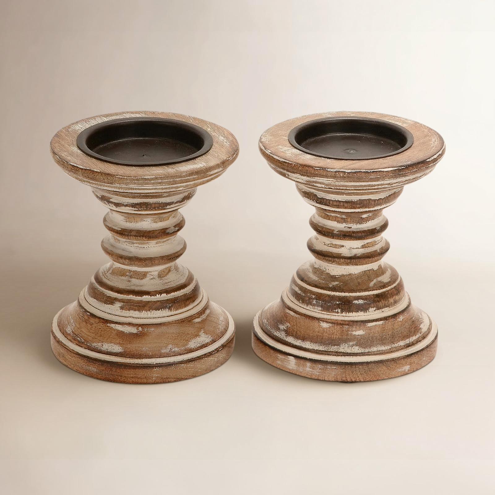 2-Piece Wood Candlestick Set