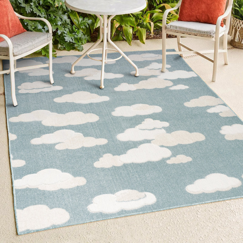 Hedwig High-Low Youth Cloud Scandi Indoor/Outdoor Rug, Rectangle 7'10" x 10', Blue/Ivory 