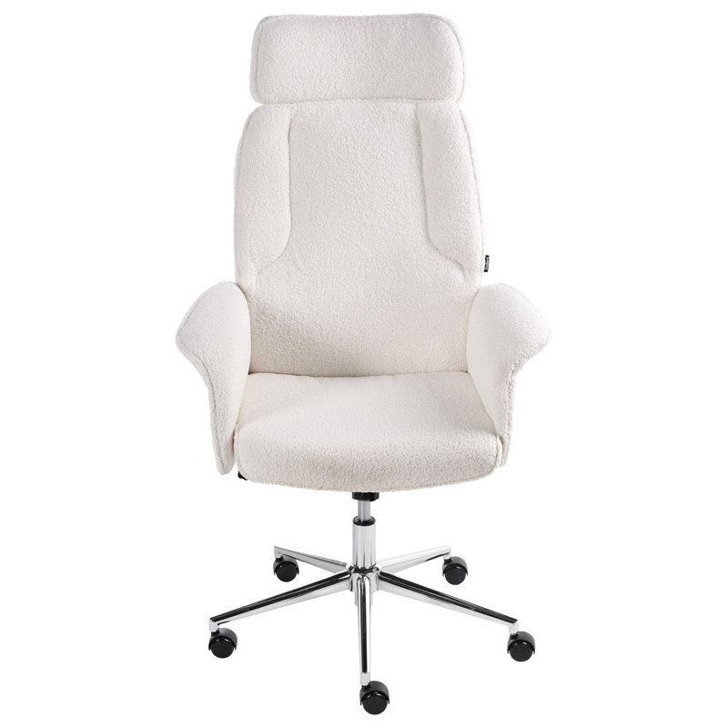 Office Chair with Headrest, Off White Boucle