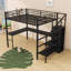 Lit mezzanine double avec garde-robe, escalier et bureau en L