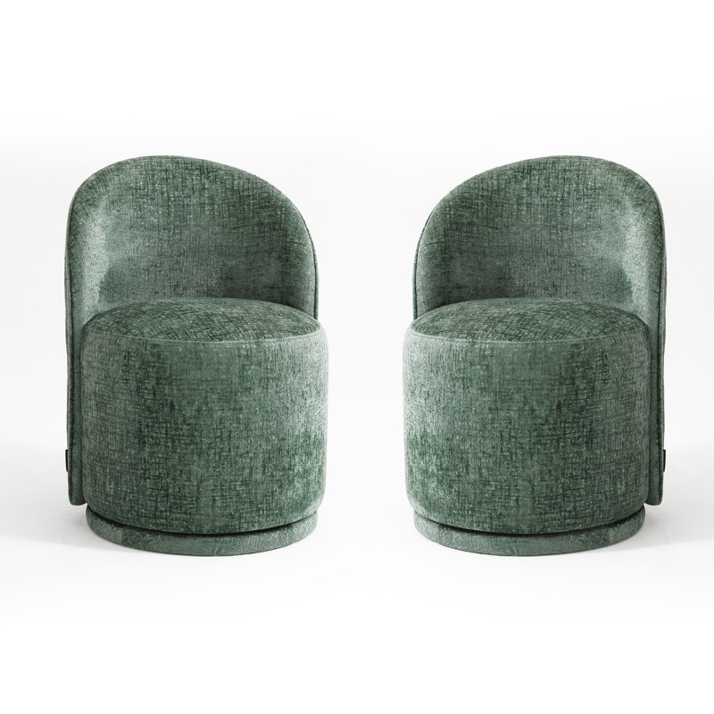 Upholstered Swivel Barrel Chair, Green Chenille