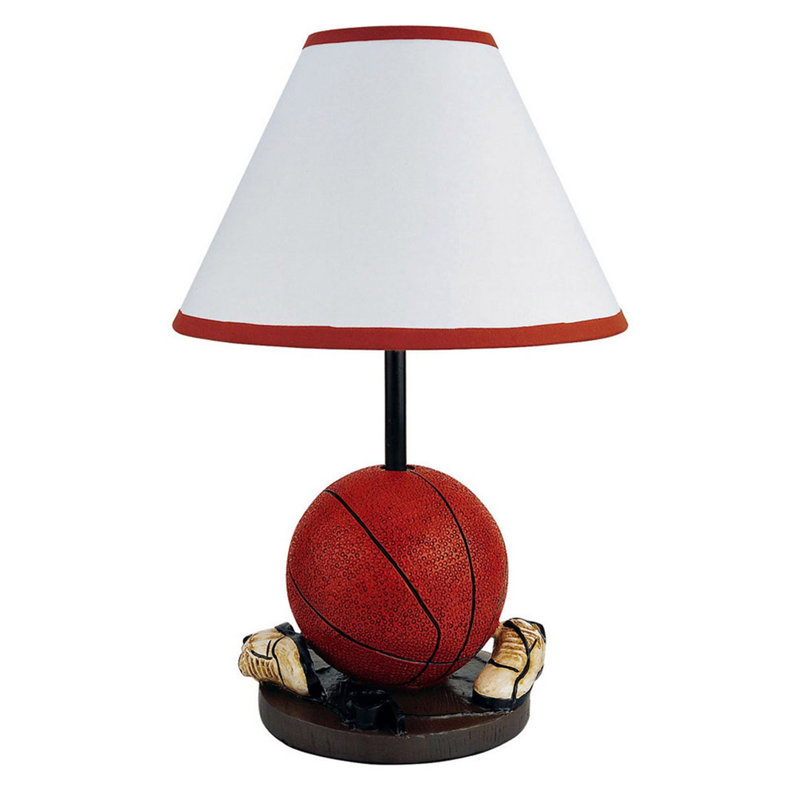Lampe de table haute 15 po en polyrésine, forme de basketball, abat-jour cône en lin