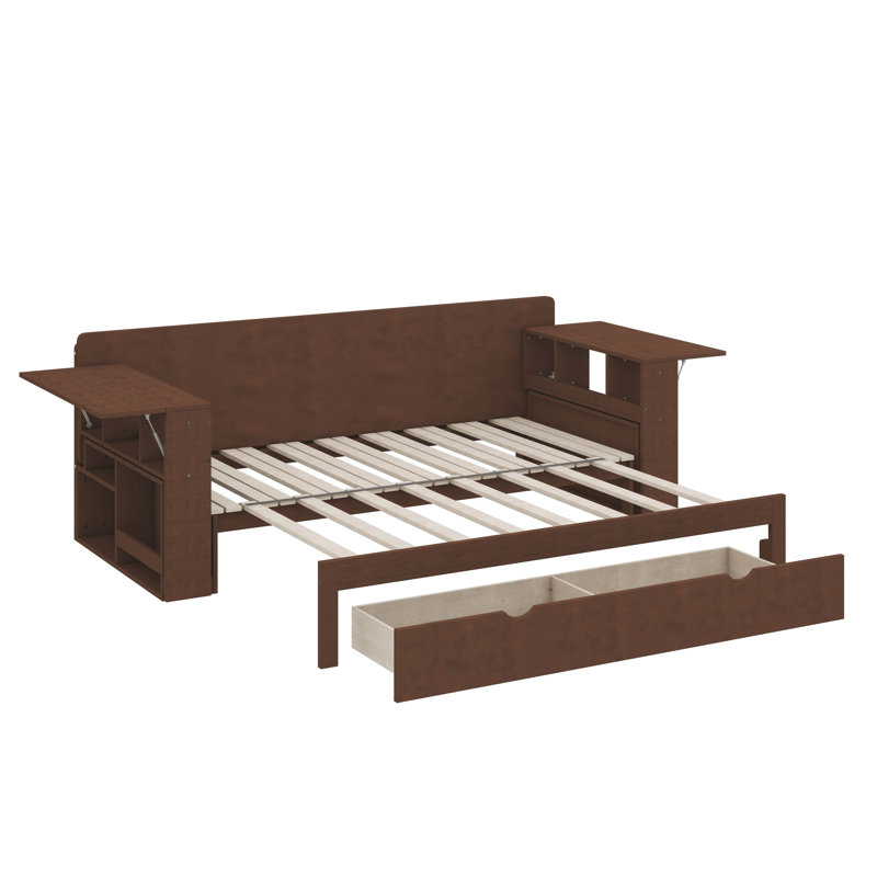 Grand lit de jour avec bureau amovible - Comprend des tiroirs de rangement et une table d'appoint hydraulique, Grand lit