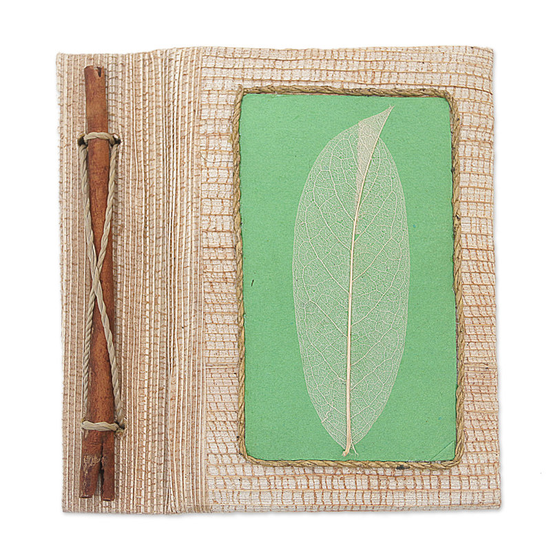 Novica Handmade Green Leaf Natural Fiber Journal