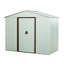 Remise de rangement en métal de 6 pi x 5 pi avec base, construction robuste en acier galvanisé blanc, évents de ventilation aérés, serrure de porte coulissante, remise facile à assembler, construction durable, trous perforés,