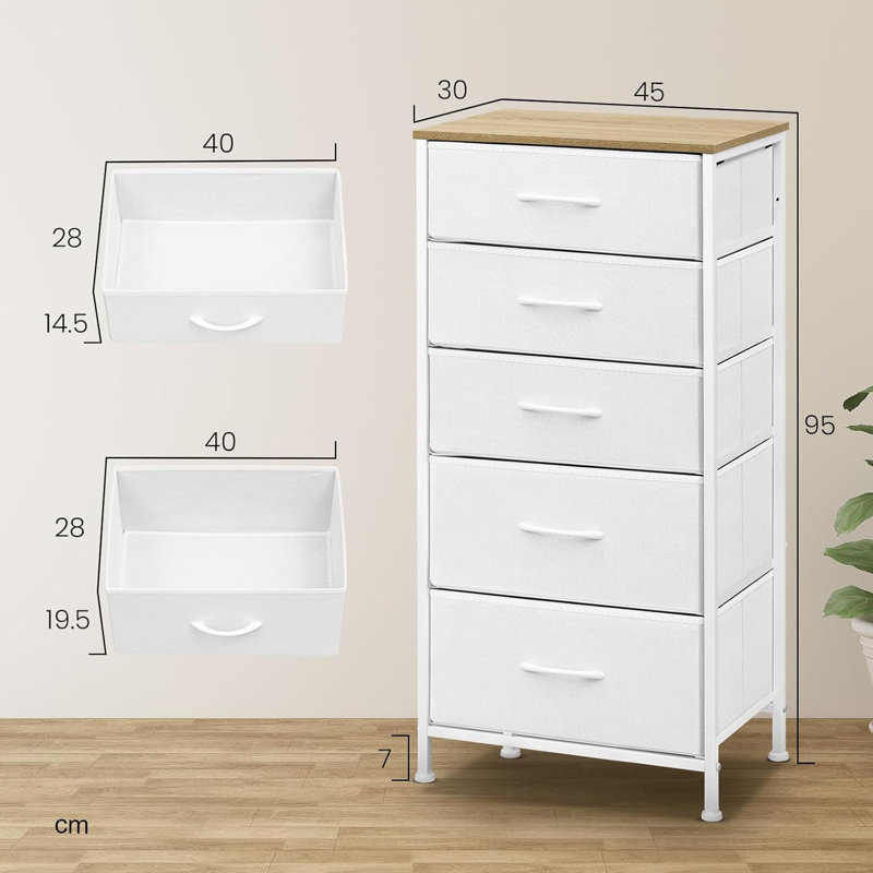 Rikeisha 5 Drawer Storage Drawer, Highgloss Sand Grey