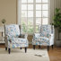 Duward Boho Blue Floral Upholstered Wingback Accent Chair with Nailhead Trim