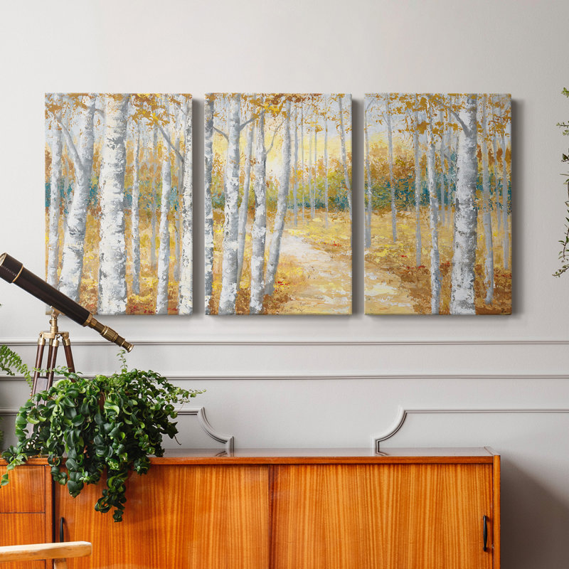 Birch Path I - Toile tendue avec châssis de qualité supérieure - Prêt à être accroché, H 18 po x l 36 po x P 1 po
