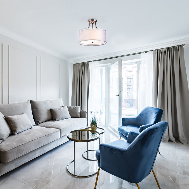 Mager 3-Light Semi Flush Mount with Organza Drum Shade