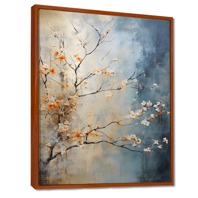 Érable orange sarcelle brillant, braises III - Art mural érable, H 44 po x l 34 po x P 1,5 po, Cadre flottant brun