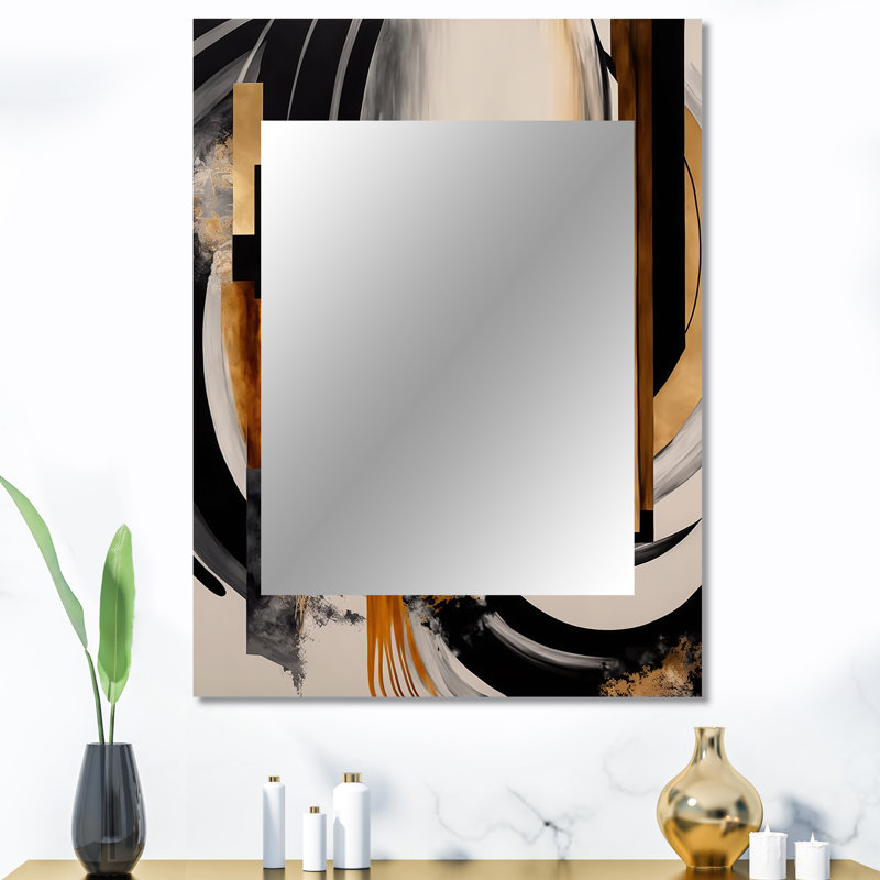 Gold Touch Art Deco IV - miroir mural décoratif abstrait, miroir noir, art imprimé en métal, 40 po x 30 po