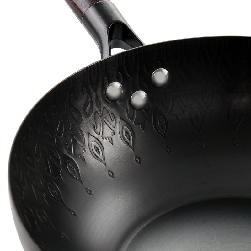Wok en acier au carbone 12 po Spice par Tia Mowry avec poignée en bois noir