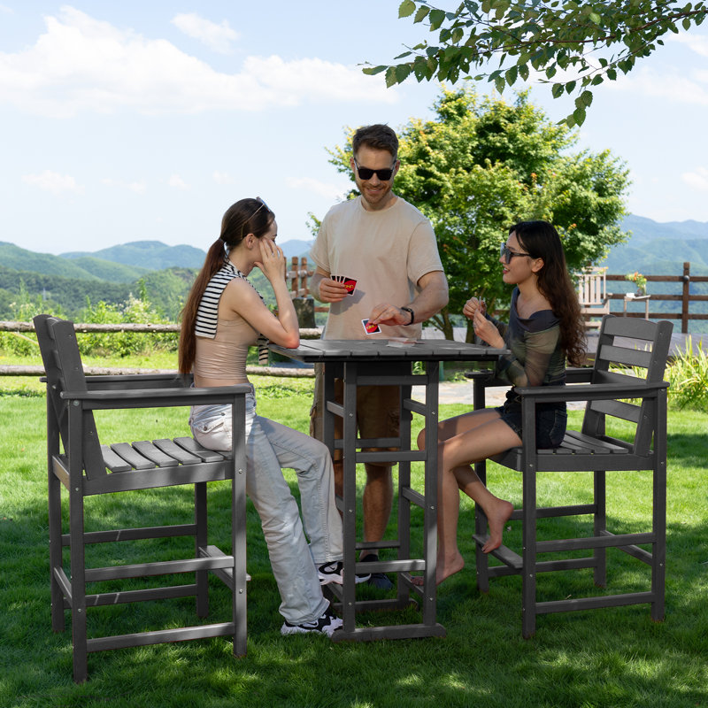 3-Piece HDPE Bar Set – All-Weather Patio Bistro Table & 2 Tall Bar Chairs, Fade-Resistant Outdoor Furniture For Balcony, Deck, Backyard, Or Poolside