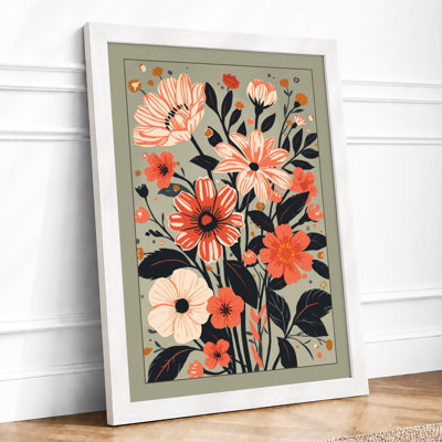 Coral Blossom Garden Botanical - Framed Print