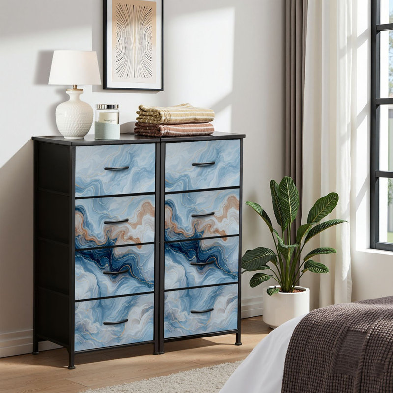 4 Drawer Dresser for Bedroom, Narrow Chest of Drawers, Wooden Top and Study Iron Frame 18"x37.5"-(WxH)