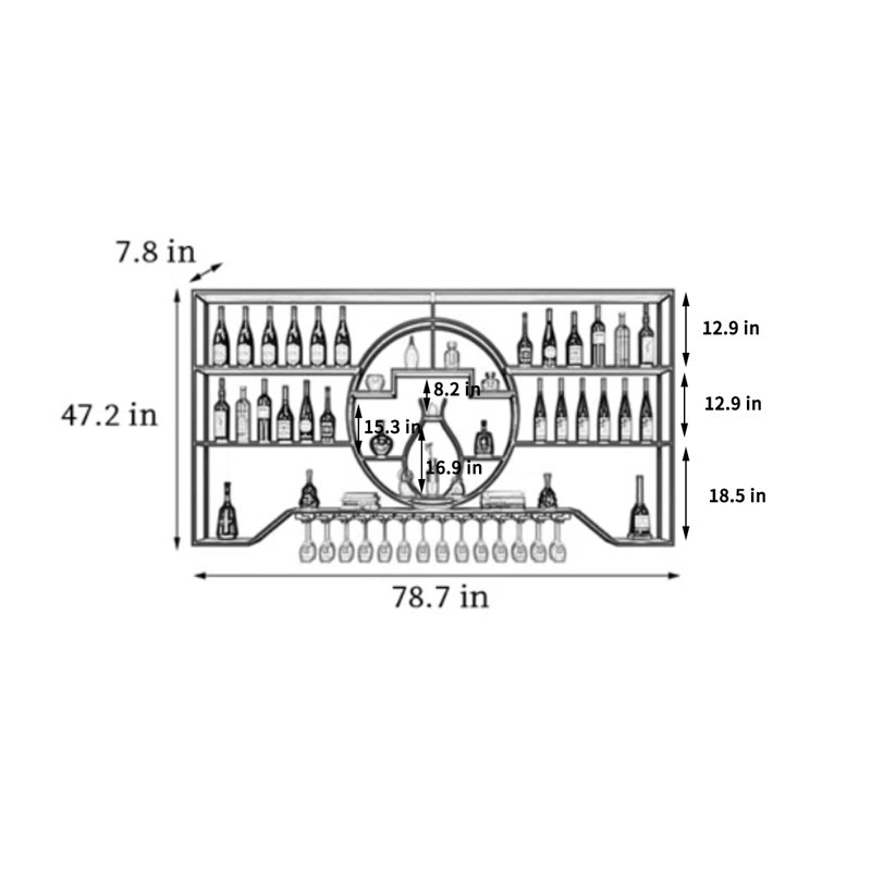 Creative vase wall mounted wine rack, Gold, 47.2" H x 78.7" W x 7.8" D