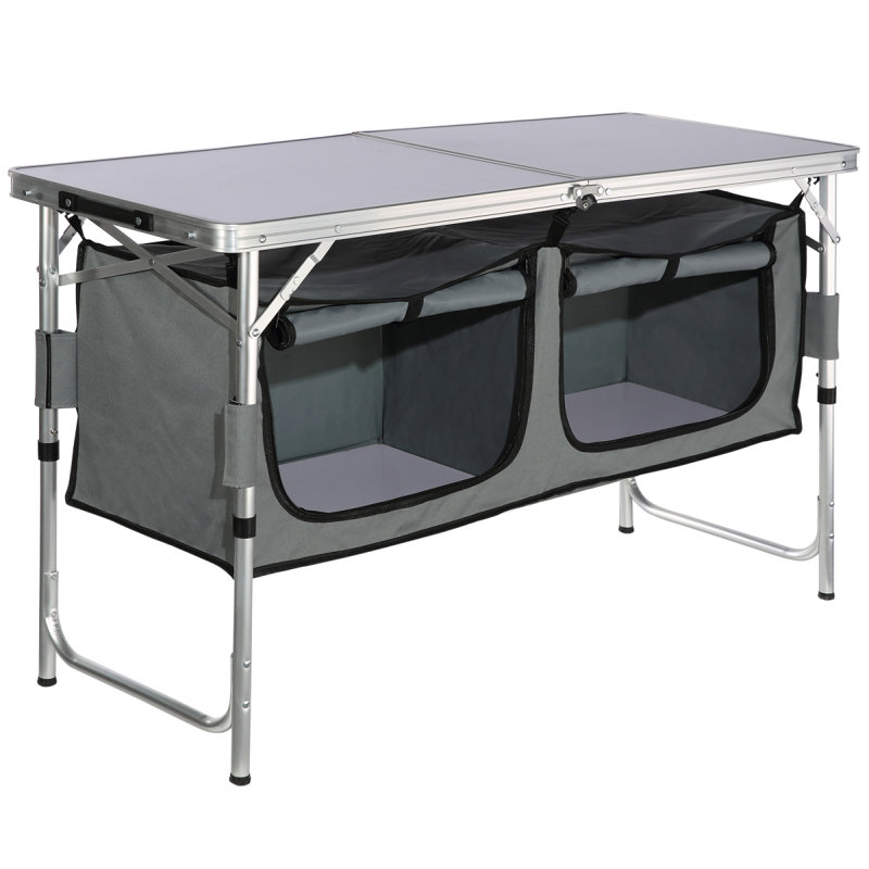 Table de camping, table de camping pliante à montage rapide avec sac de transport, 3 hauteurs réglables, table de camping en panneau de fibres à densité moyenne, idéale pour les pique-niques en plein air, les barbecues, le camping et les voyages en véhicule récréatif