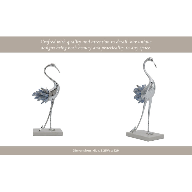 Sagebrook Home 12" Majesty Small Blue Kyanite Stone Metal Bird, 12"H x 6"W x 3.25"D