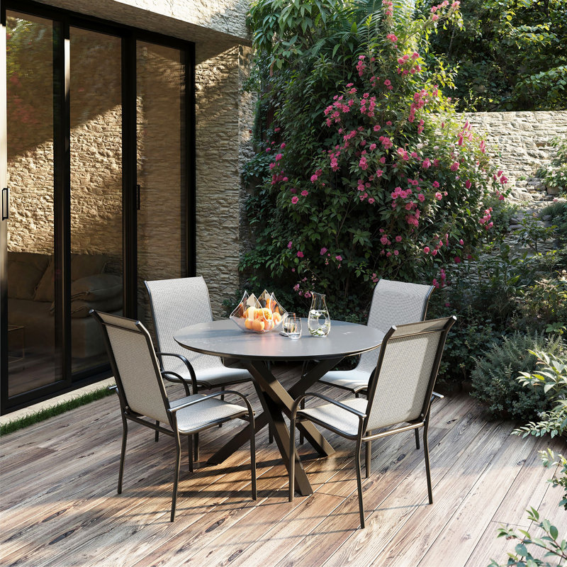 Ensemble de table de salle à manger d'extérieur en aluminium 4 places Deko Living, Gris