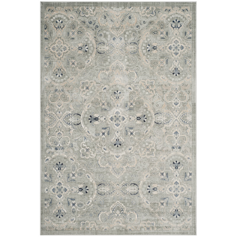 Persian Garden Viscose Oriental Rug in Grey, Rectangle 4' x 5'3"