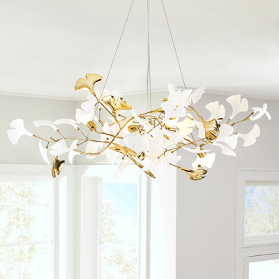 Ceramic Ginkgo Leaves Chandelier Lighting, D47"