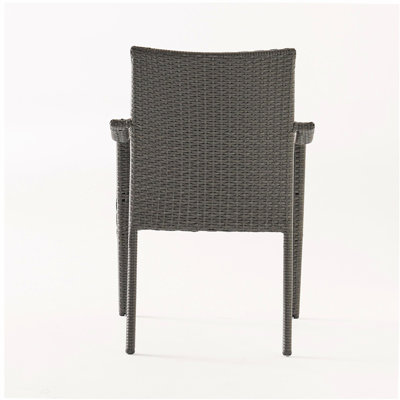 Chaise d'extérieur empilable en rotin PE avec structure en fer et coussins (ensemble de 4), osier gris