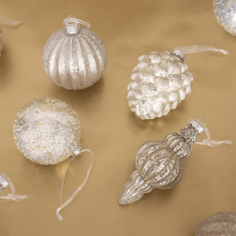 12 Piece Glass Bauble Collection, Champagne