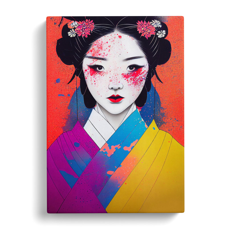 Paint Drip Geisha No.3 - Wrapped Canvas, 50cm H x 35cm W x 3cm D