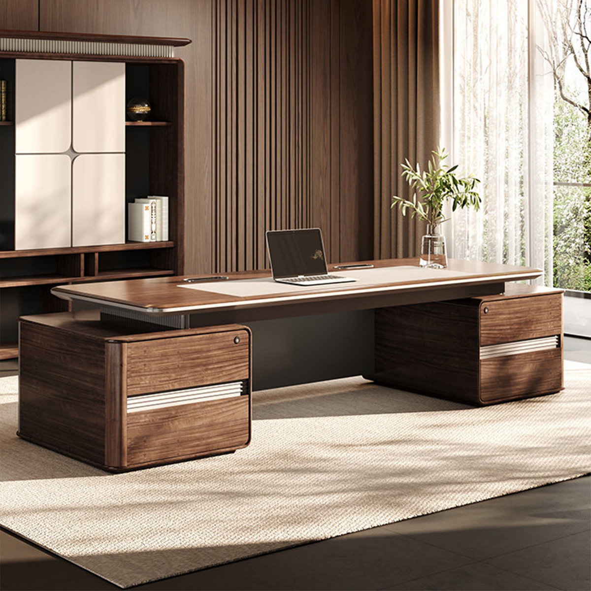 Latitude Run® 125.98"High-end and elegant brown executive desk ...