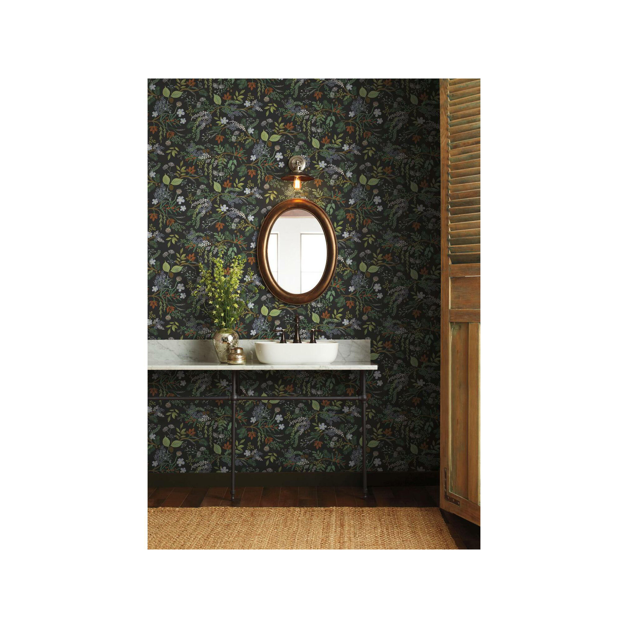Rifle Paper Co. Juniper Forest 20' L x 27" W Peel and Stick Wallpaper, Black
