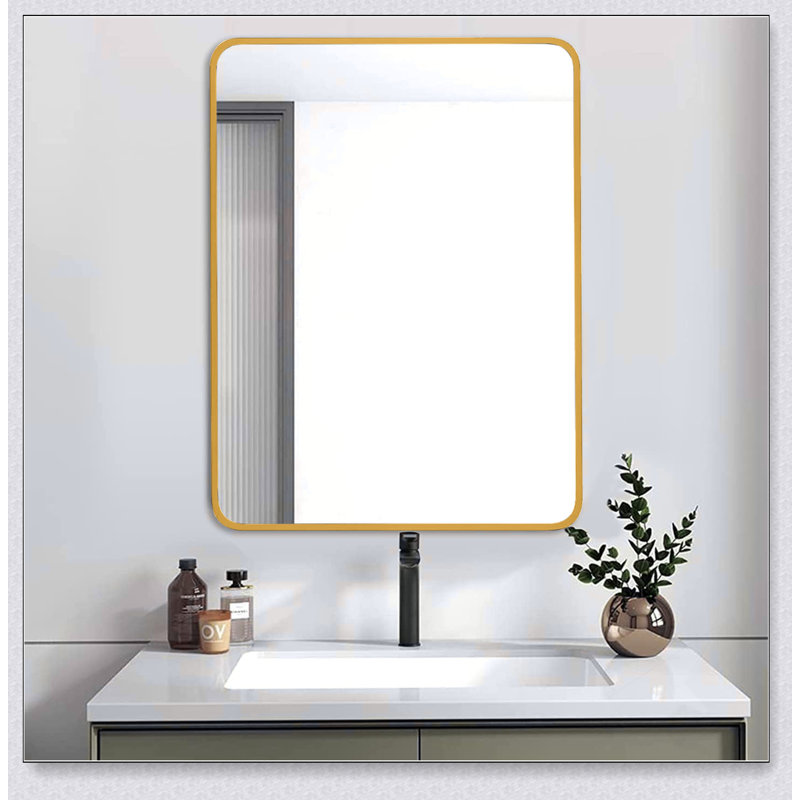 Metal Framed Rectangular Bathroom Mirror For Wall, Anti-Rust And Shatterproof, 24X32 Inch, Clear Reflection, 24" x 32", Gold