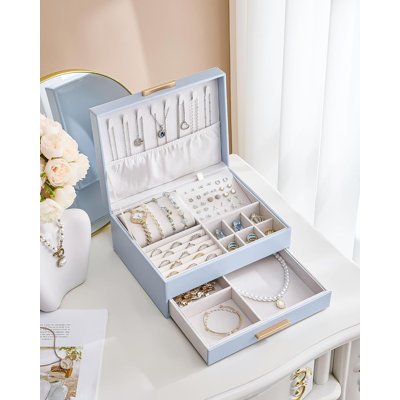 2-Layer Jewelry Box Organizer, Jewelry Storage Case Holder with Drawers -White
