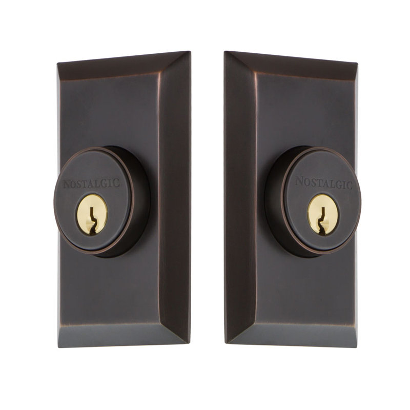Nostalgic Warehouse Studio Plate Double Cylinder Deadbolt, Timeless Bronze, 2.375