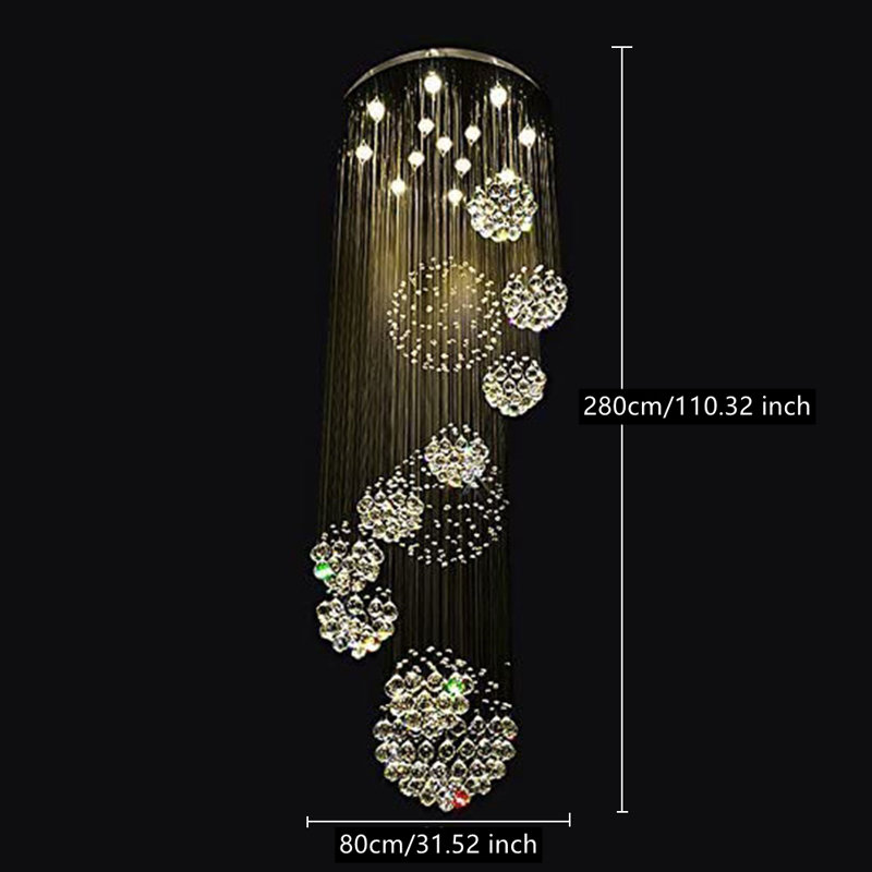 W31.5" X H110" Raindrop Crystal Chandelier Flush Mount Ceiling Light 
