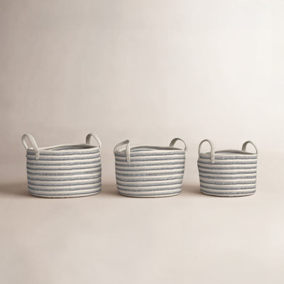 Handmade Coastal Fabric Decorative Basket - Set of 3