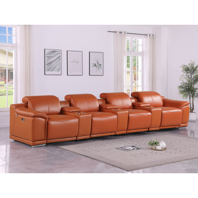 Lily 7 Piece 4 Power Top Grain Italian Leather Home Theatre Seating