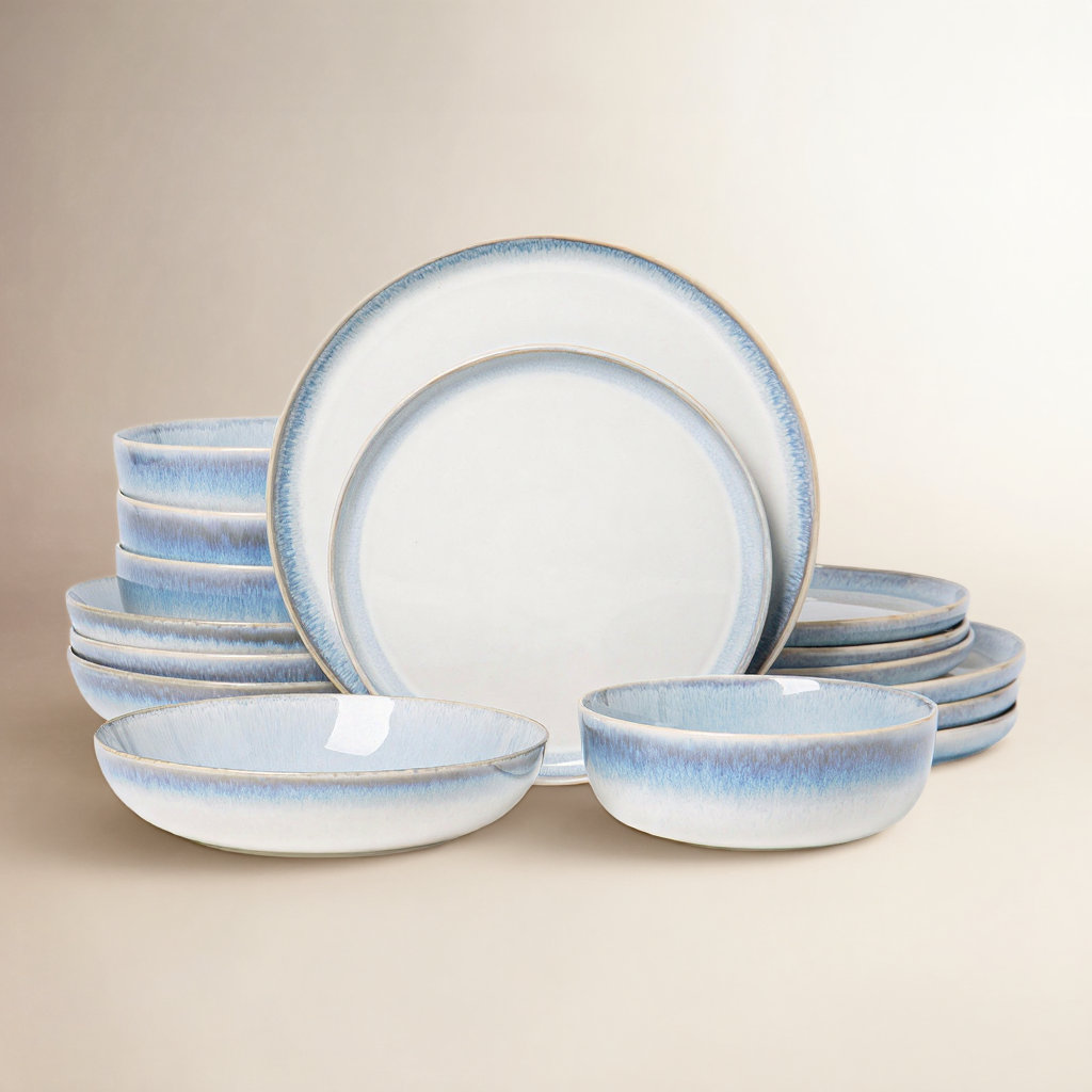  Moss Edge16 Piece Stoneware Dinnerware Set, Service for 4, Blue
