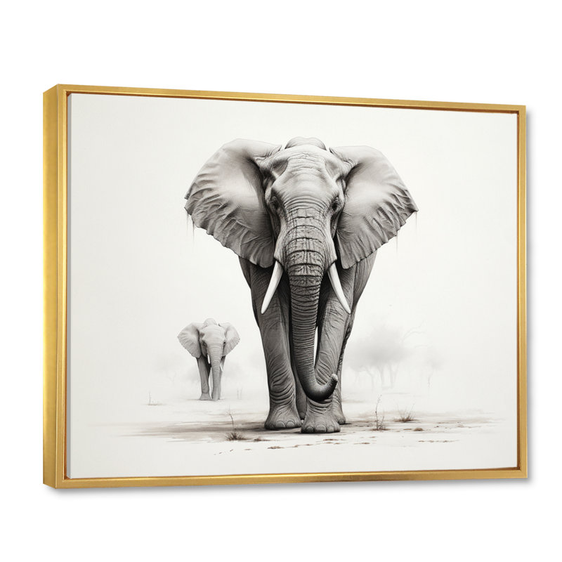«Black and White Elephant Embrace of Force III», reproduction sur toile, H 16 po x l 32 po x P 1 po, Cadre flottant doré
