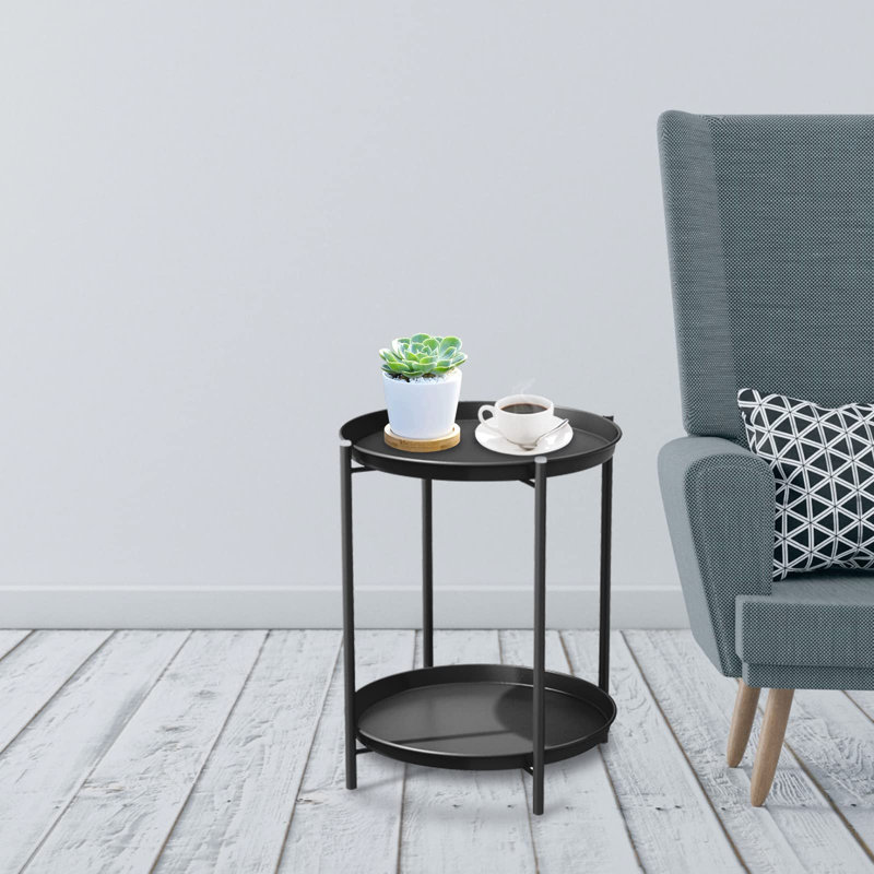 Caira Round Outdoor Side Table, Black