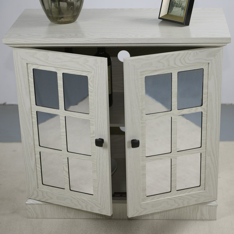Durable Storage Sideboard with Acrylic Mirrored Doors, 28.94" H x 30.75" W x 15.55" D, White