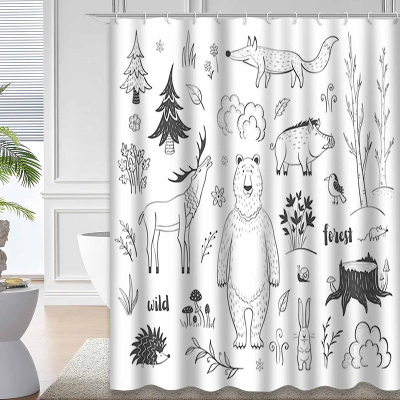 Rideau de douche avec 12 crochets Fairy Forest, L 72 po x l 78 po