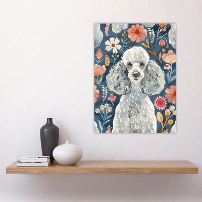 Cute Poodle Floral Portrait Blue Dog Lover Wall Art Print