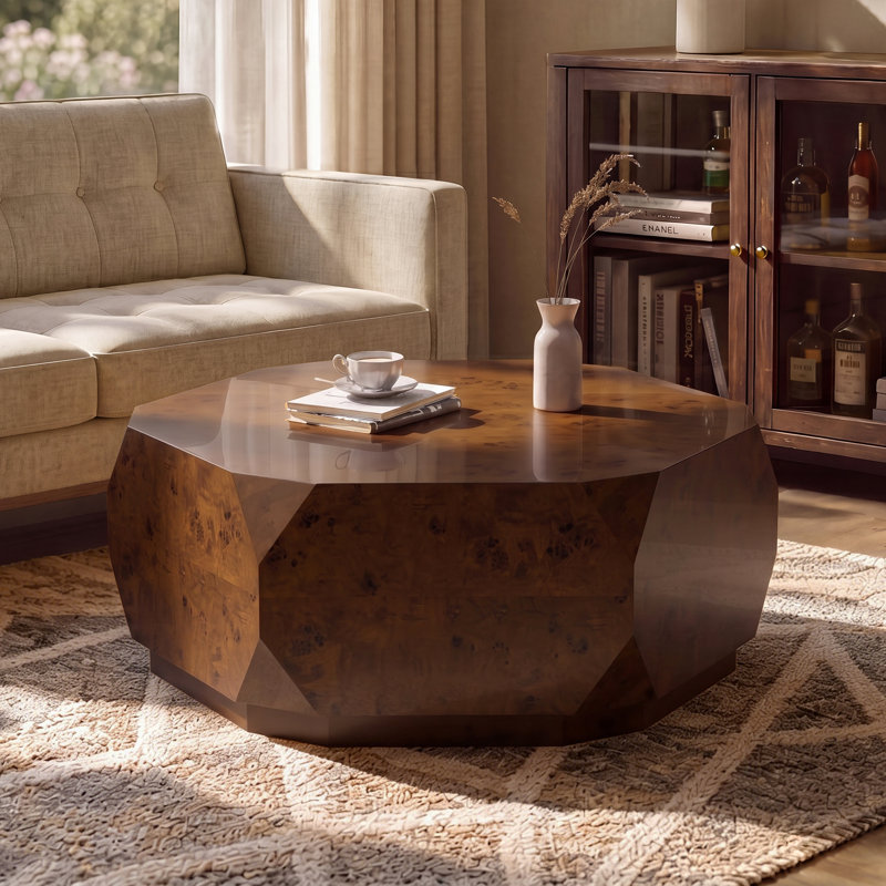 Table basse 36 po, 13.8" H x 36" W x 36" D, Dark Brown Wood / Dark Brown