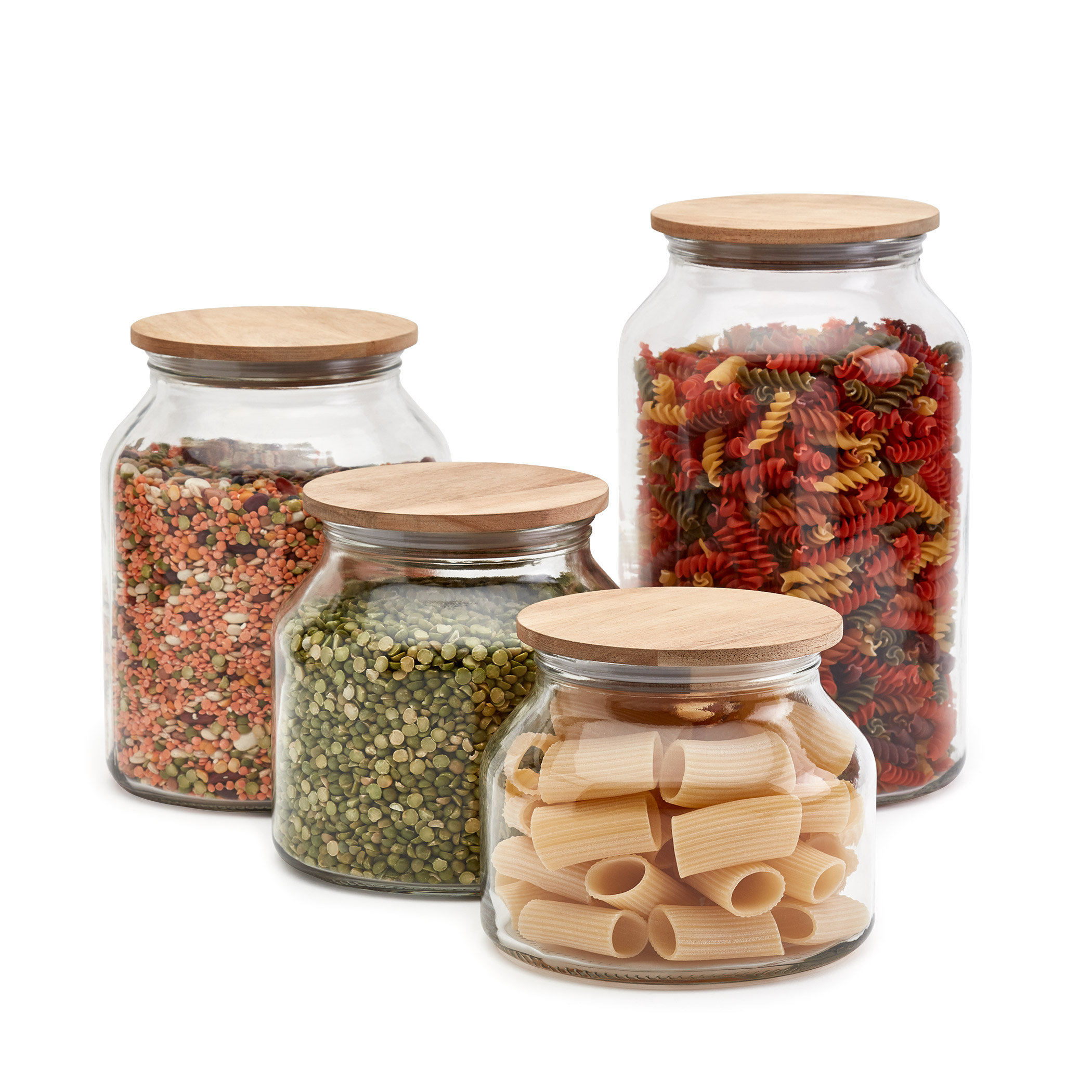 Mason Craft & More Vintage Storage Jars Mason Craft & More European Belly Glass Canisters W/ Acacia Wood Lids - Set Of 4 & Reviews | Wayfair