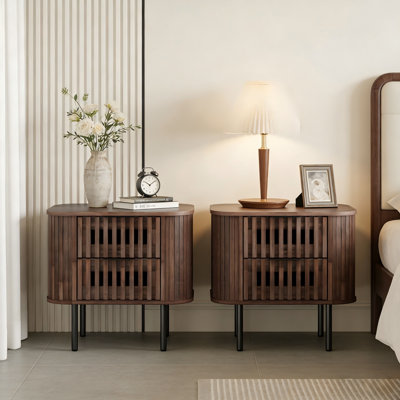 22.5" Fluted Nightstand with 2 Drawers Set of 2, Walnut