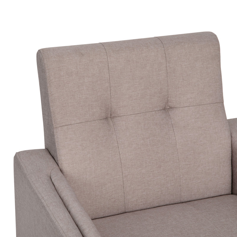 Chaise rembourrée Mid-Century avec pieds en bois, Faux lin beige
