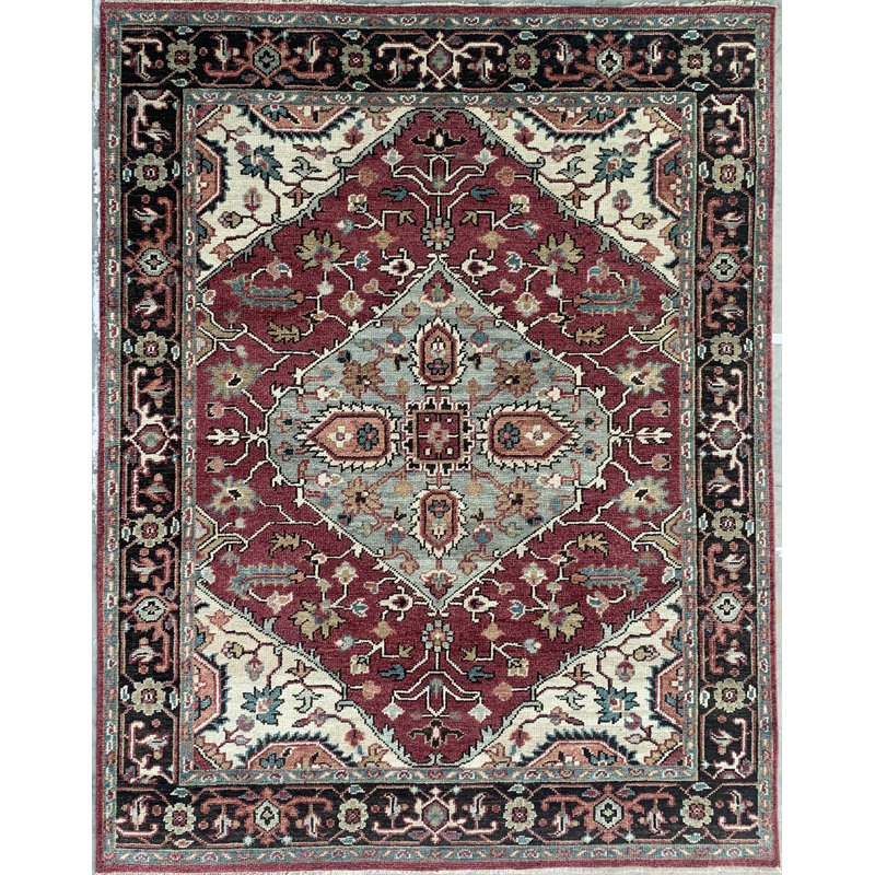 Tapis rectangulaires en laine de style oriental traditionnel noué à la main rouge élégant et durable, Rectangle 8 pi x 10 pi