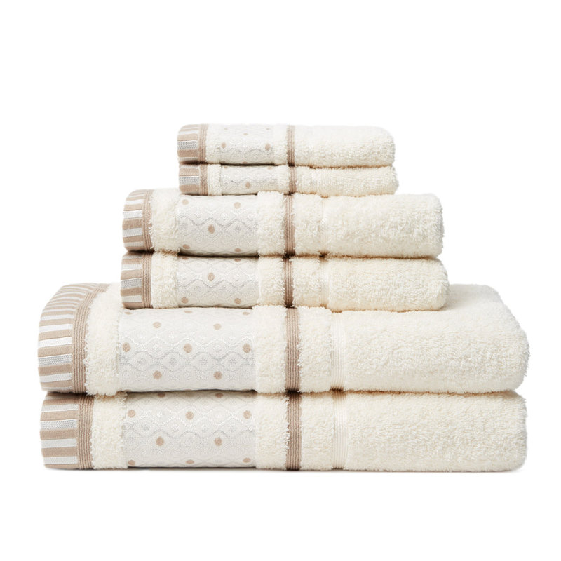6 Piece 100% Cotton Towel Set, Creme