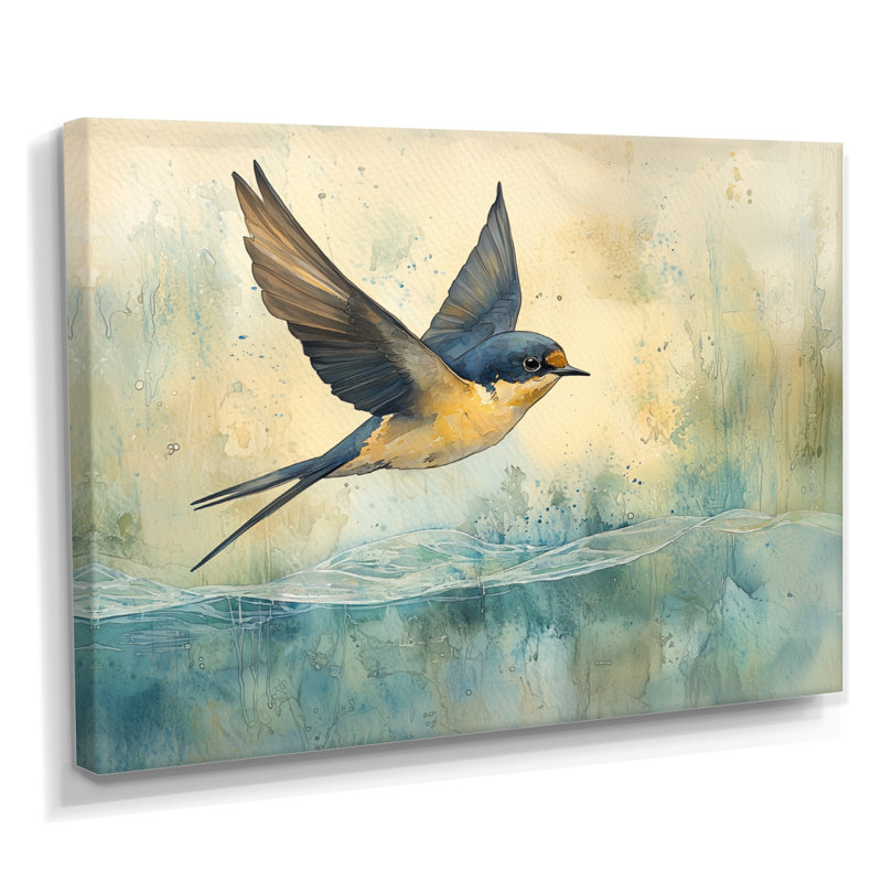 Bird Swallow Over The River - art mural oiseau, H 30 po x l 40 po, Toile tendue, Ne s’applique pas