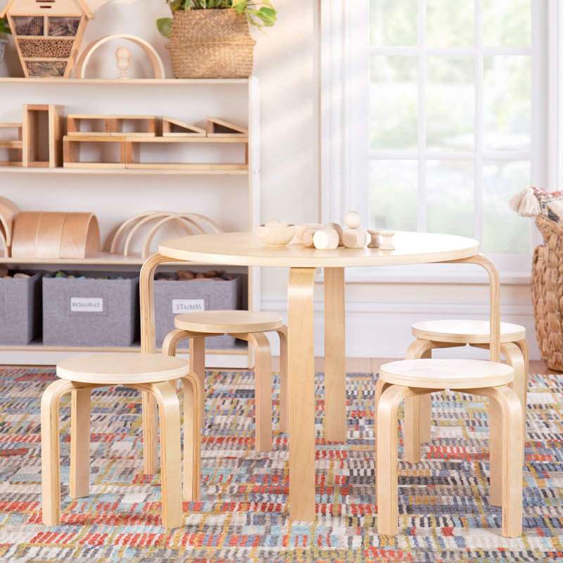 Ensemble de table ronde et tabouret 5 pièces Nordic, Naturel